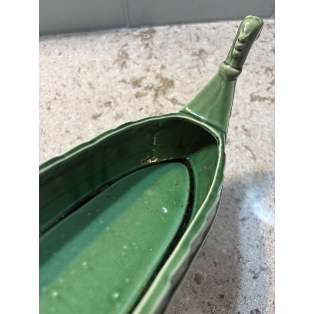 Vintage Green Ceramic Viking Longship Planter Dragon Boat Centerpiece 15 Inch - Picture 10 of 11